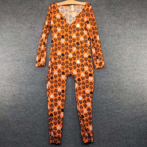Sosho Womens Union Suit Pajamas Orange Medium Pull On Notch Neck Halloween - Picture 2 of 10